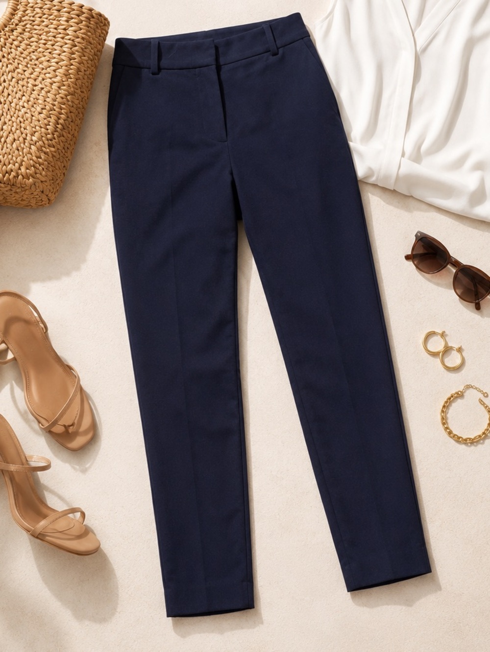 J.Crew Cameron Navy High Rise Cropped Trousers Stretch Work Pants Size 8